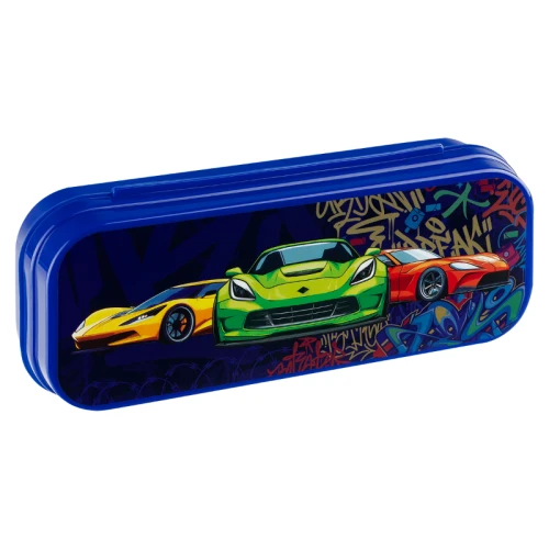 Пенал-футляр СТАММ "Машинки" 215*90*43 мм, пластик, темно-синий