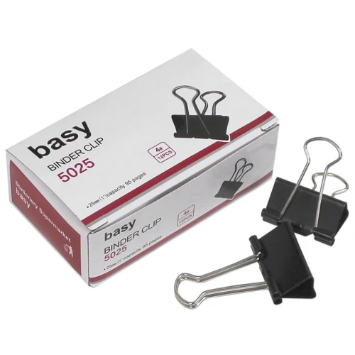 Зажим для бумаг BASY 25 мм, чёрные, 12 шт.