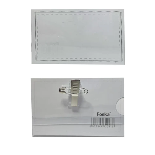 Бейдж горизонтальный Foska 57*90мм с зажимом и булавкой, прозрачный