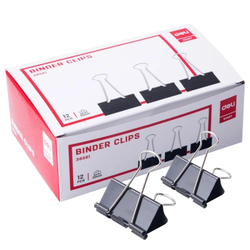 Зажим для бумаг DELI 51 мм, чёрные, 12 шт.