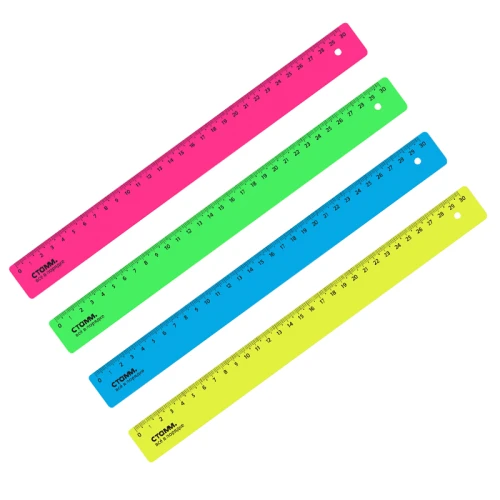 Линейка СТАММ "Neon" 30 см, пластик, ассорти