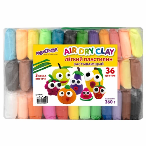 Пластилин ЮНЛАНДИЯ супер легкий, воздушный, 36 цветов, 3 стека, 360 гр