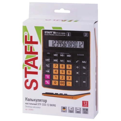 Калькулятор настольный STAFF PLUS STF-333-BKRG, 12 разрядов, черно-оранжевый