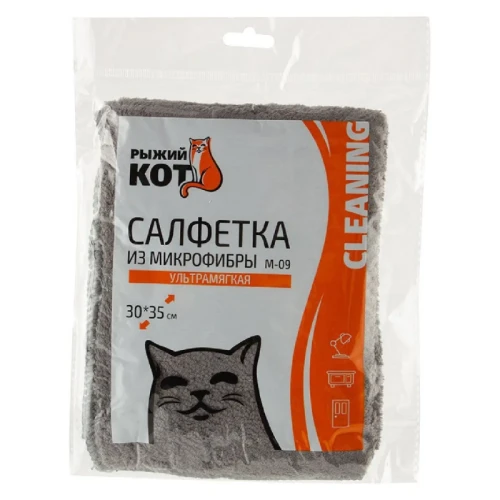 Салфетка из микрофибры Рыжий Кот ультрамягкая, 30*35 см, серая, 1 шт.