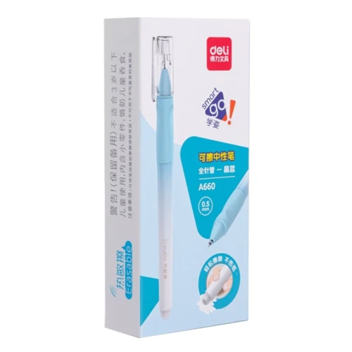 Ручка гелевая DELI "Smart Go" стираемая, 0.5 мм, корпус ассорти, синяя