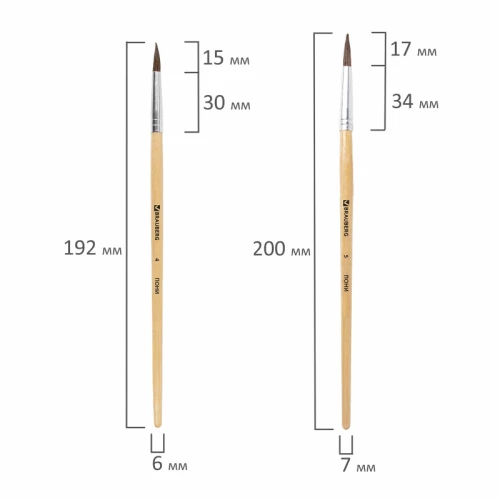 Набор кистей BRAUBERG из ворса пони, 5 шт.