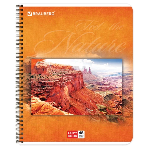 Тетрадь BRAUBERG "Природа" А5, на гребне, в клетку, 48 листов, ассорти