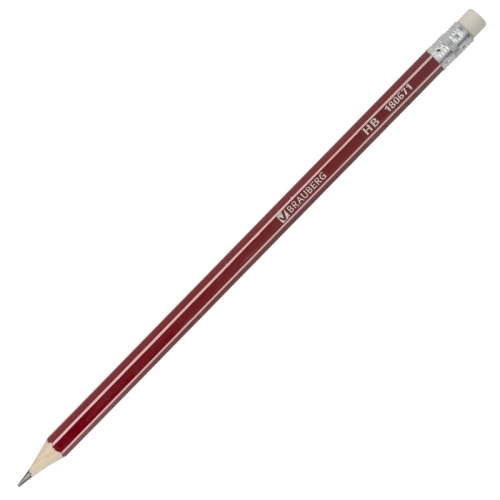 Карандаш чернографитный BRAUBERG "ZTX" HB, красный корпус, 12 шт.