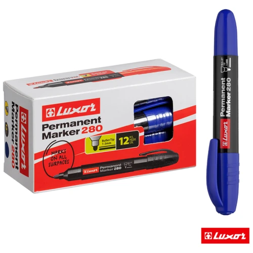 Маркер перманентный LUXOR "280" пулевидный, 1-3 мм, синий