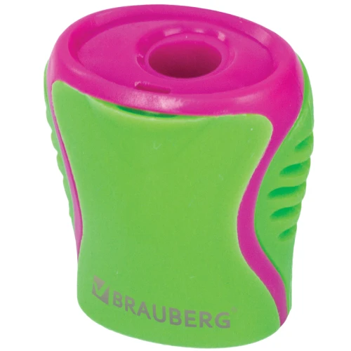 Точилка пластиковая BRAUBERG 1 отверстие, контейнер, ассорти