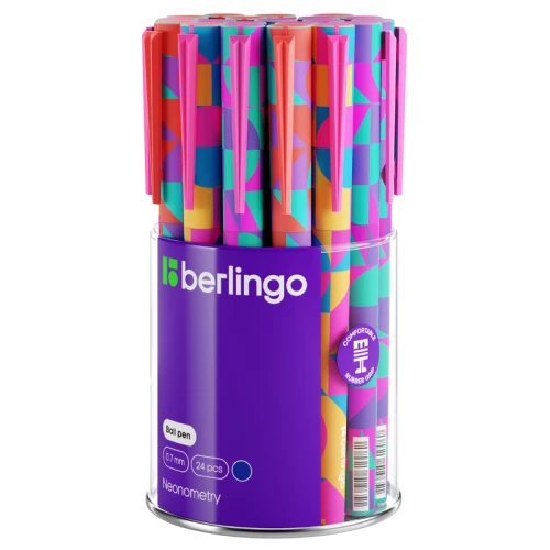 Ручка шариковая Berlingo "Neonometry" 0.7 мм, корпус ассорти, синяя