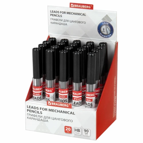 Грифели для цангового карандаша BRAUBERG 2 мм, НВ, 6 штук в тубе