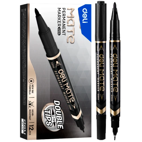 Маркер перманентный для CD/DVD DELI "MATE" двухстороний, 0,5-1 мм, черный