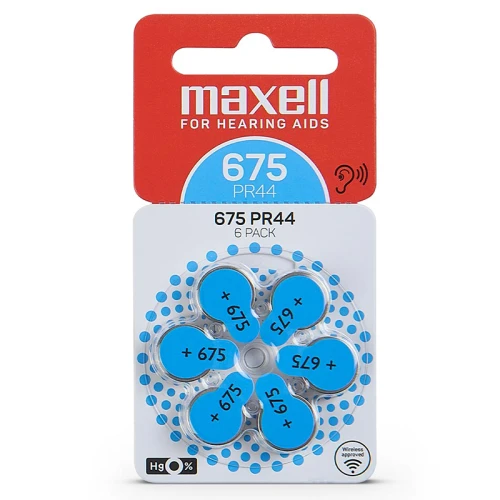 Батарейки для слуховых аппаратов MAXELL PR44 (675), воздушно-цинковый, 6 шт