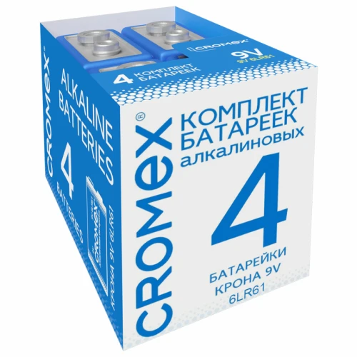 Батарейки CROMEX "Alkaline" крона 9V (6LR61, 6LF22, 1604A), 4 шт. в коробке