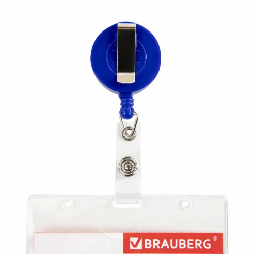 Бейдж горизонтальный BRAUBERG 60*90 мм, с держателем-рулеткой 70 см, синий