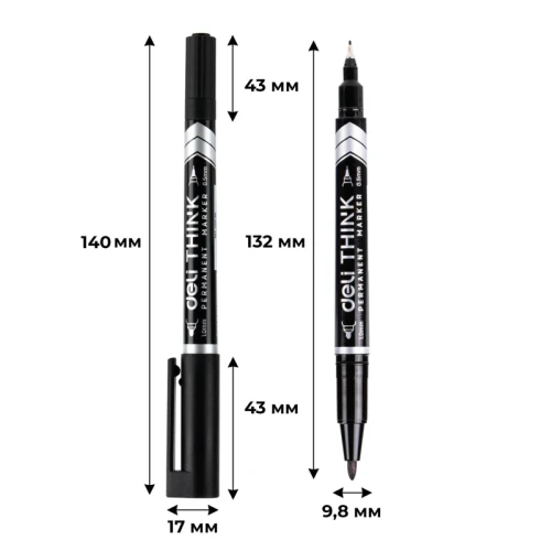 Маркер перманентный для CD/DVD DELI "Think" двухстороний, 0,5-1 мм, черный