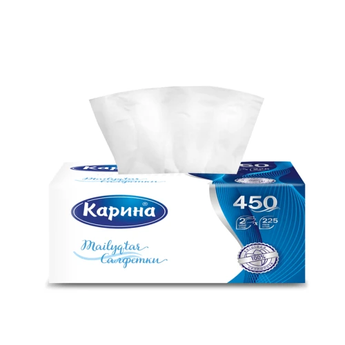 Салфетки бумажные Карина 2-слойные, 15,5*20 см, белые, 225 листов