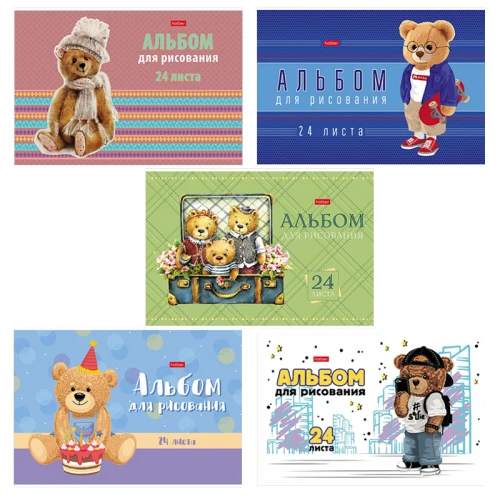 Альбом для рисования Hatber "Плюшевые ушки" А4, 24 листа, на скобе