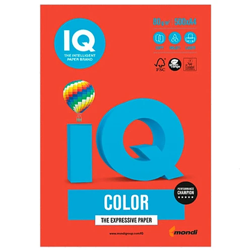 Бумага цветная IQ "Color intensive" А4, 80 г/м2, 500 листов, кораллово-красная