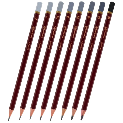 Набор карандашей чернографитных художественные BRAUBERG "ART PREMIERE" 2Н-8В, 8 шт.