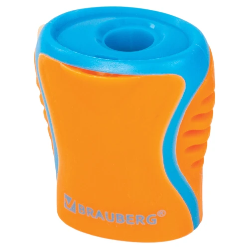 Точилка пластиковая BRAUBERG 1 отверстие, контейнер, ассорти