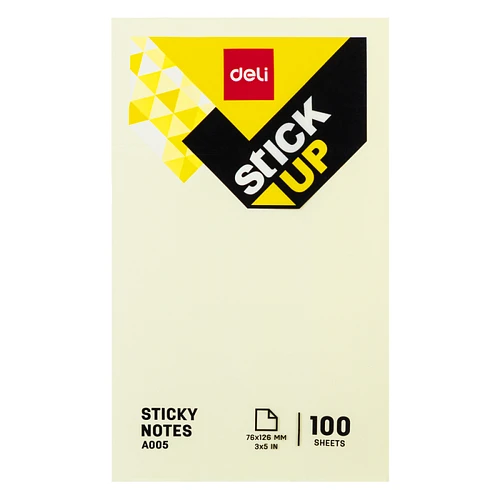 Блок самоклеящийся DELI "Stick Up" 76*126 мм, желтые, 100 листов