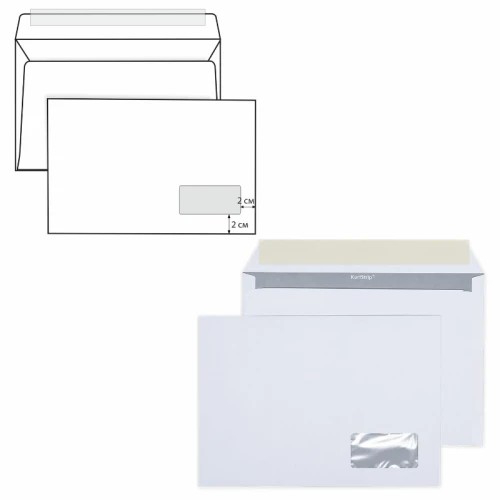 Конверт Курт С5, 162*229 мм, правое окно, внутренняя запечатка, отрывная лента