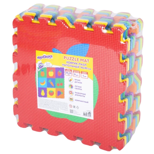 Коврик-пазл ЮНЛАНДИЯ "Фрукты-овощи" мягкий, 30*30 см, 9 элементов, ассорти