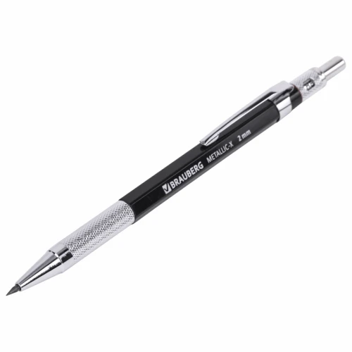 Карандаш механический BRAUBERG "METALLIC-X 20" 2 мм, цанговый, HB, металлический клип