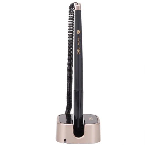 Ручка гелевая на подставке DELI 0.7 мм, черный корпус, синяя