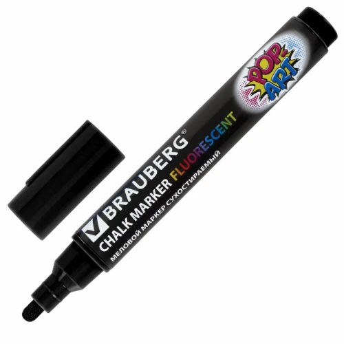 Маркер меловой BRAUBERG "POP-ART" сухостираемый, 5 мм, черный