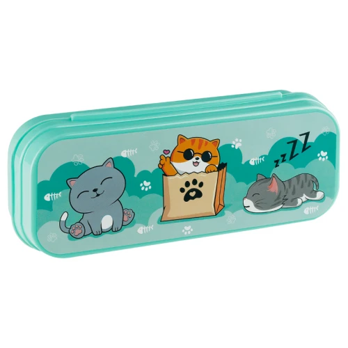 Пенал-футляр СТАММ "Коты" 215*90*43 мм, пластик, бирюзовый