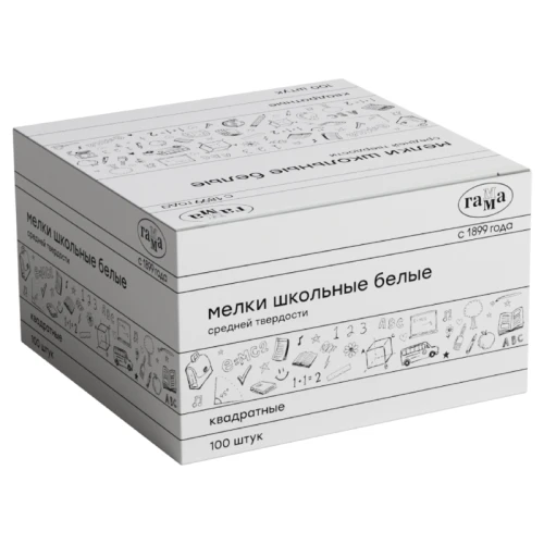 Мелки школьные Гамма, белые, 100шт., средней твердости, квадратные, картонная коробка