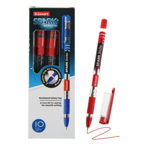 Ручка шариковая LUXOR "Spark" 0.7 мм, прозрачный корпус, красная