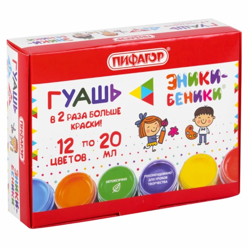 Гуашь ПИФАГОР "Эники-Беники NEW" 12 цветов по 20 мл, картонная упаковка