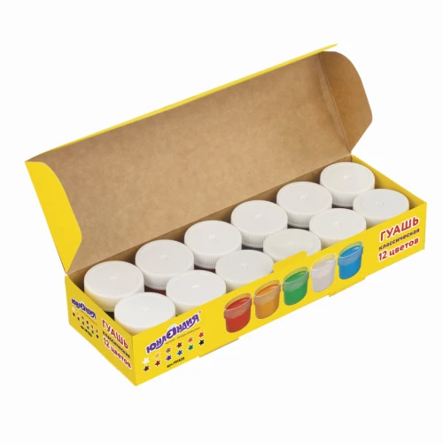 Гуашь ЮНЛАНДИЯ 12 цветов по 25 мл, картонная упаковка
