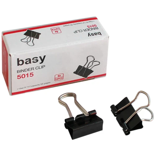 Зажим для бумаг BASY 15 мм, чёрные, 12 шт.
