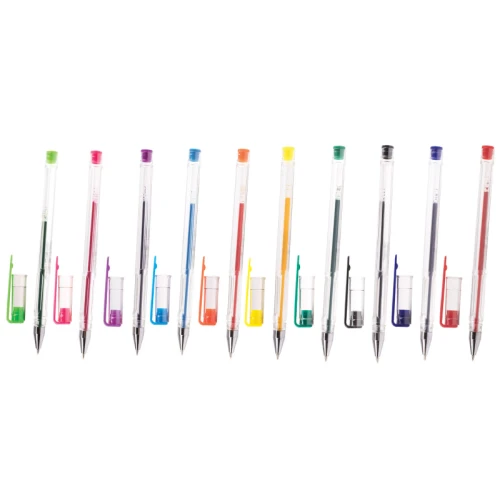Набор гелевых ручек ПИФАГОР 0.5 мм, прозрачный корпус, ассорти, 10 цветов