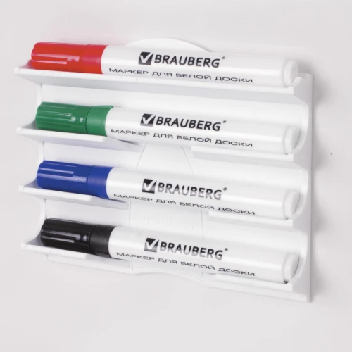 Держатель магнитный для 4 маркеров для доски BRAUBERG "Standard", 130*152 мм, белый