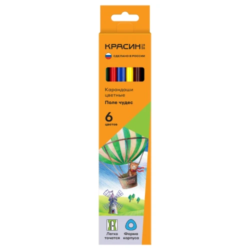 Карандаши цветные Красин "Поле чудес" трехгранные, 6 цветов