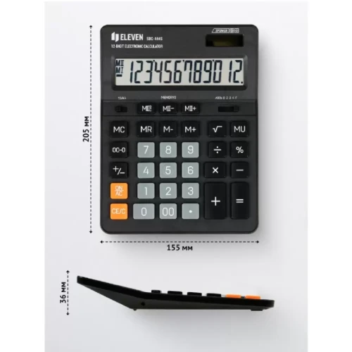 Калькулятор настольный Eleven SDC-444S, 12 разрядов, двойное питание, 155*205*36мм, черный