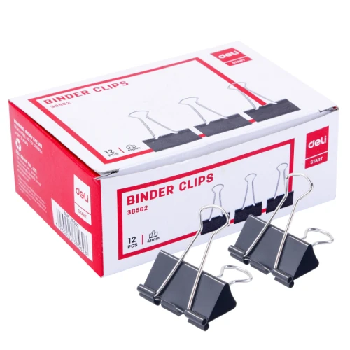 Зажим для бумаг DELI 41 мм, чёрные, 12 шт.