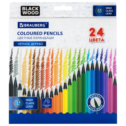 Карандаши цветные BRAUBERG черное дерево, 24 цвета