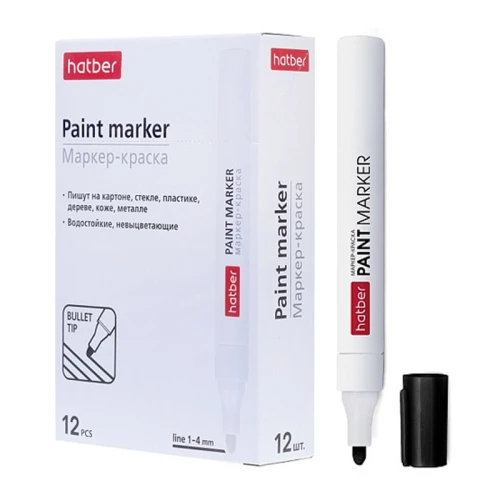 Маркер-краска Hatber круглый наконечник, корпус металл, 2 мм, черный