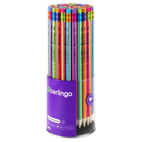 Карандаш чернографитный Berlingo "Fuze" HB, с ластиком, трехгранный, ассорти