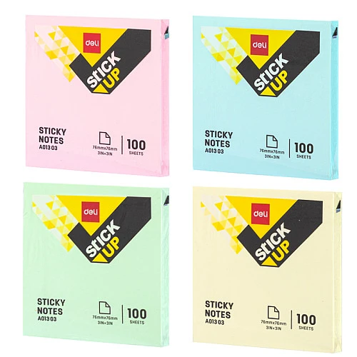 Клейкие листки DELI "Stick Up", 76 х76 мм, ассорти пастельные, 100 листов, пленка