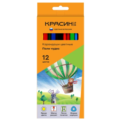 Карандаши цветные Красин "Поле чудес" трехгранные, 12 цветов