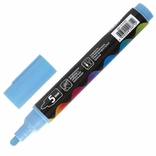 Маркер меловой BRAUBERG "POP-ART" сухостираемый, 5 мм, голубой