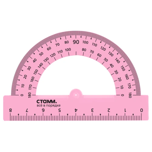 Транспортир СТАММ "Neon Cristal" 8 см, пластик, прозрачный, неон, ассорти